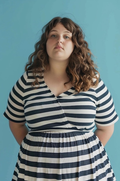 beautiful female model plus size on a simple isolated background