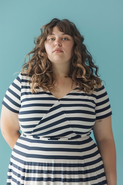 beautiful female model plus size on a simple isolated background