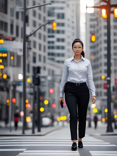 Beautiful female office standing in the city ai generative