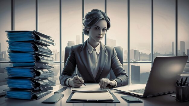 Beautiful female office worker carrying out administrative work for company
