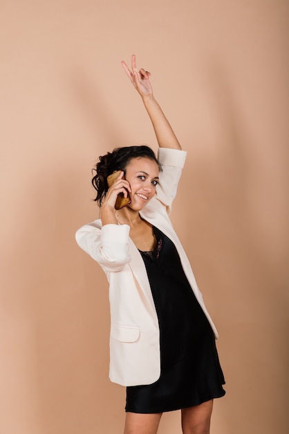 Beautiful female portrait isolated on studio backgroud. Human emotions, facial expression concept.