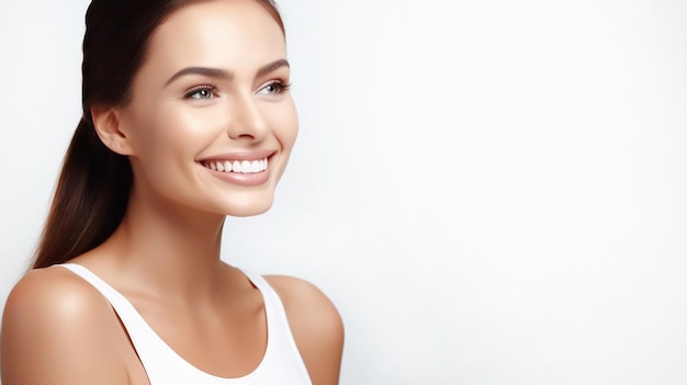 Foto bel sorriso femminile dopo la procedura di sbiancamento dei denti