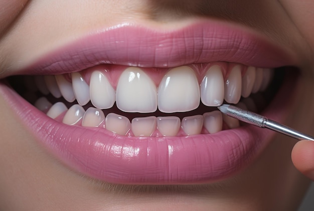 Beautiful female smile after teeth whitening procedure Dental care Dentistry concept