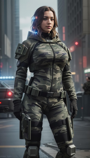 Beautiful female soldier in the future