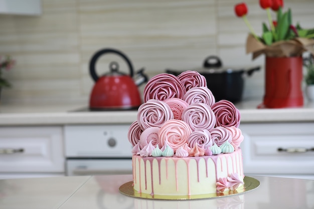 Beautiful festive cake biscuit with different creams and decorated