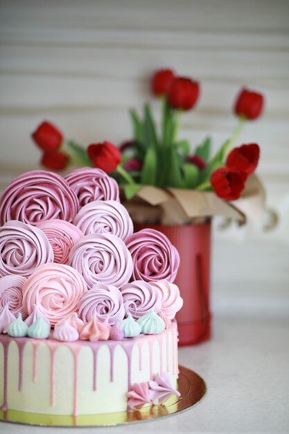 Beautiful festive cake biscuit with different creams and decorated