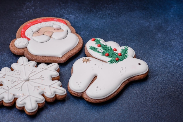 Beautiful festive Christmas gingerbread made by hand with decoration elements