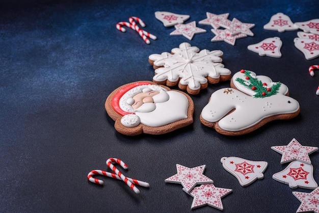 Beautiful festive Christmas gingerbread made by hand with decoration elements