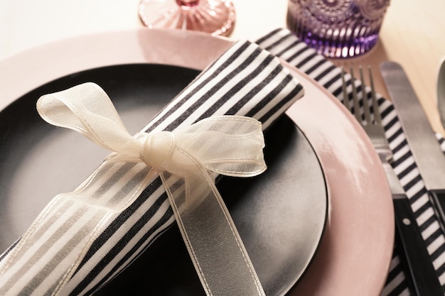 Beautiful festive table setting closeup