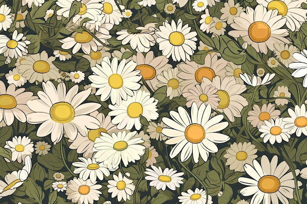 Beautiful field of white daisies with yellow centers under a bright blue sky Generative AI