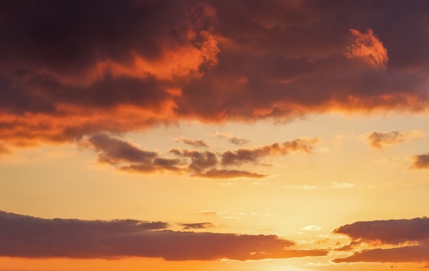 Beautiful fiery orange sunset sky.