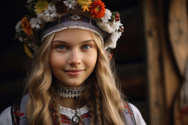 Beautiful Finnish woman in a national headdress