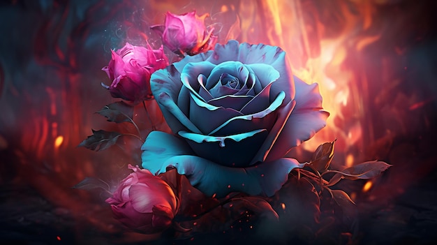 Photo beautiful fire rose generative ai