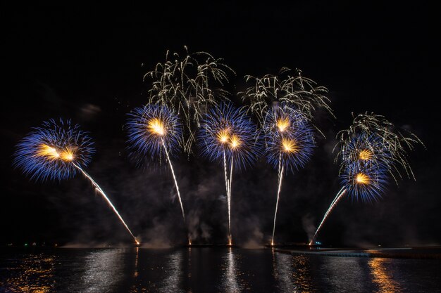 Beautiful firework display for celebration over the sea