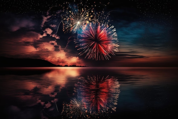 Beautiful fireworks against a background of the night sky