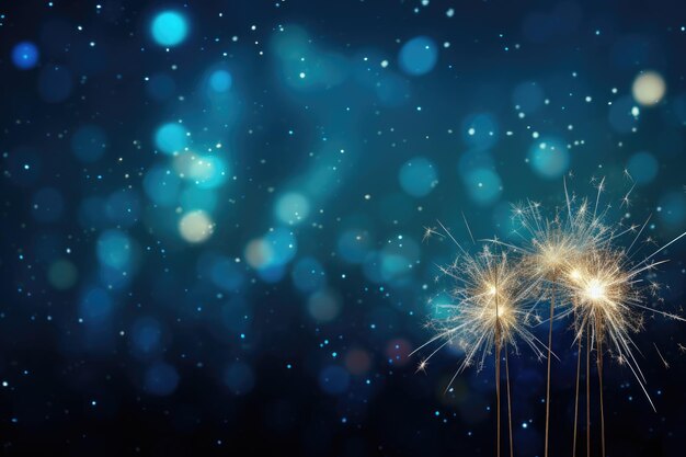 Beautiful fireworks on a dark blue background with bokeh Sparkler New Year background AI Generated