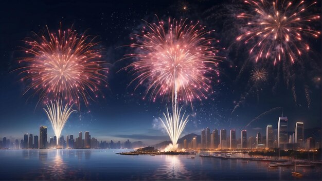 Foto bellissimi fuochi d'artificio la vigilia di capodanno