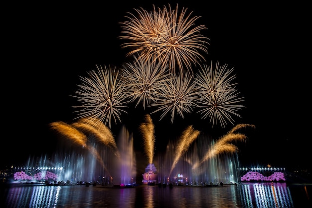 Bellissimi fuochi d'artificio nel cielo notturno