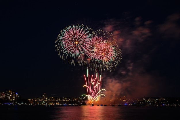 Beautiful fireworks at night in Vancouver Canada