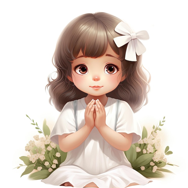 Beautiful First Communion cute cartoon children Children's book illustration white background