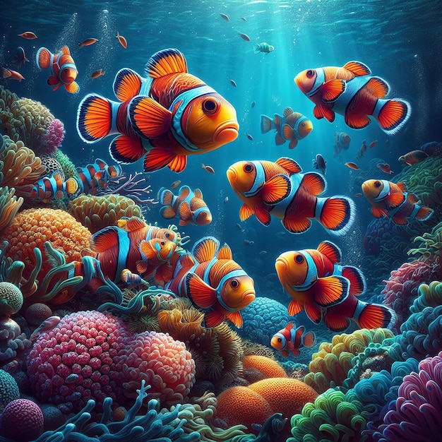 Beautiful fish swimming in under water sea multicolored fishes ai generated