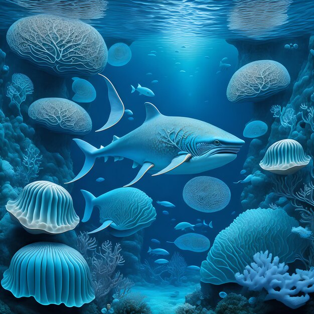 Фото Красивая рыба под водой чистый голубой океан