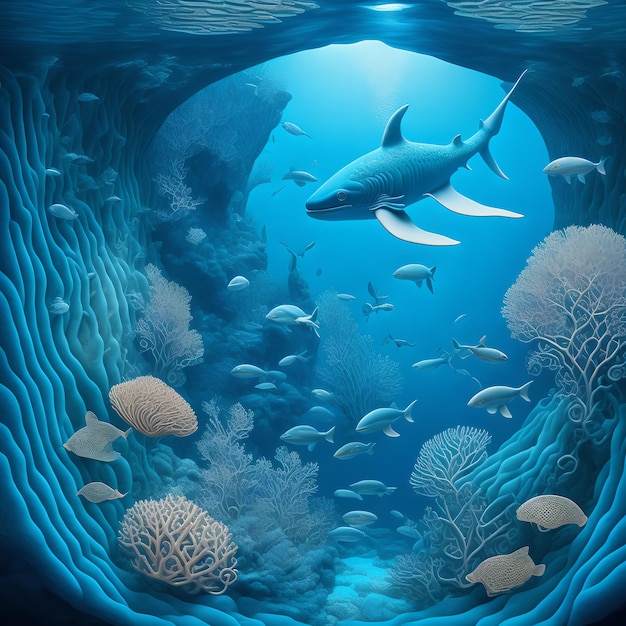 beautiful fish under water the clear blue ocean picture ai generative