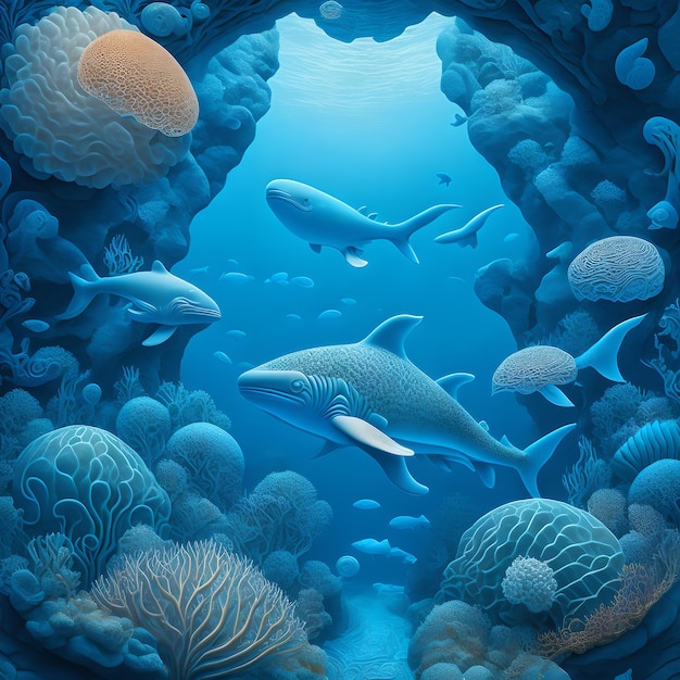 beautiful fish under water the clear blue ocean picture ai generative