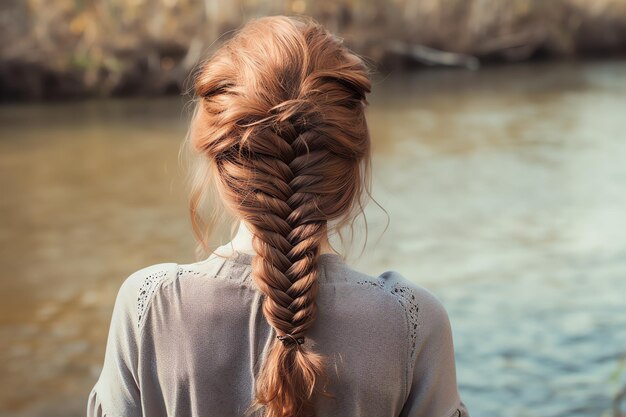 Foto bellissimi capelli a treccia di ossa di pesce