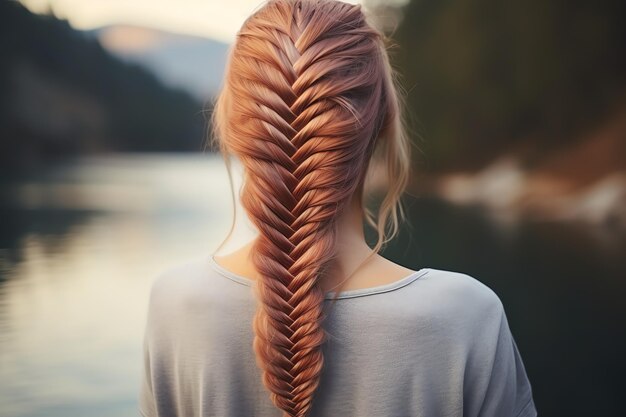 Photo beautiful fishbone braid hair style