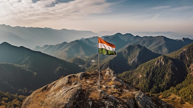 beautiful flag of india on the mountains Created with AI