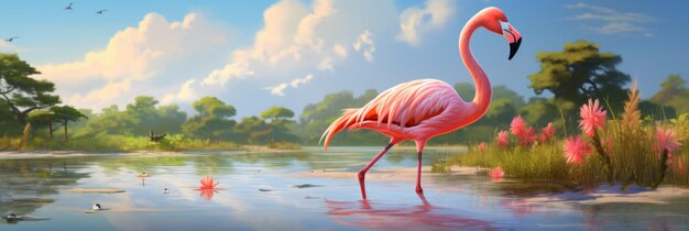 Beautiful flamingo in summer