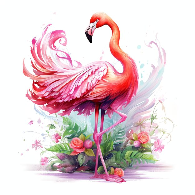 beautiful flamingo watercolor summer days clipart illustration