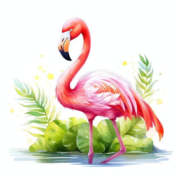 beautiful flamingo watercolor summer days clipart illustration