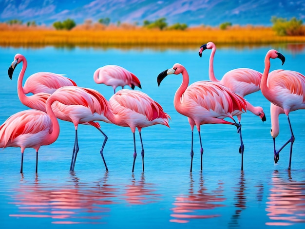 Beautiful flamingos in lake ai generated