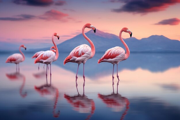 Beautiful flamingos in lake