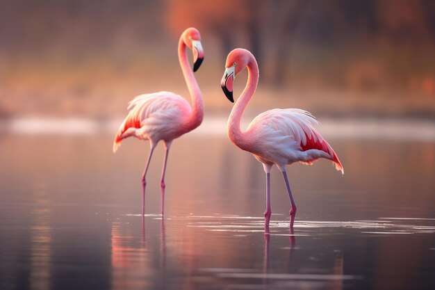 Beautiful flamingos in lake