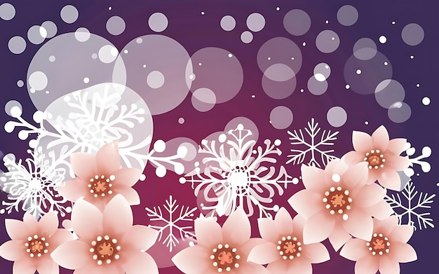 Beautiful floral abctract background with shine snowflakes