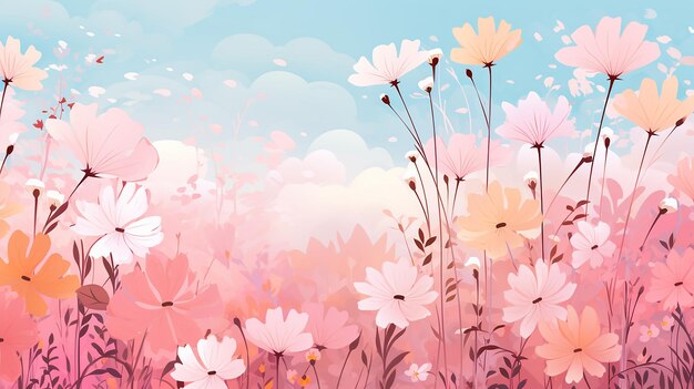 雲を展示した美しい花の背景 自然の庭で春のカラフルな交響曲