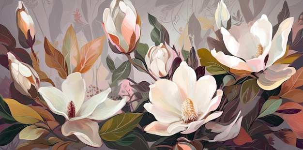 Beautiful floral botanical pattern with magnolia flowers Spring concept Generative AI