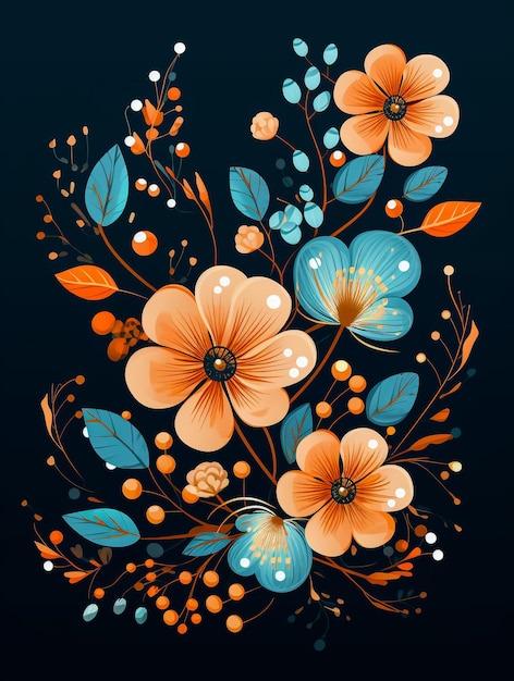 A beautiful floral composition with leaves and flowers for digital print