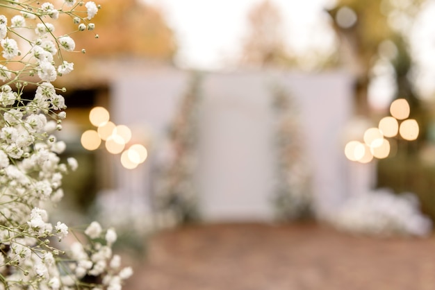 Beautiful floral compositions in the restaurant for the wedding ceremony