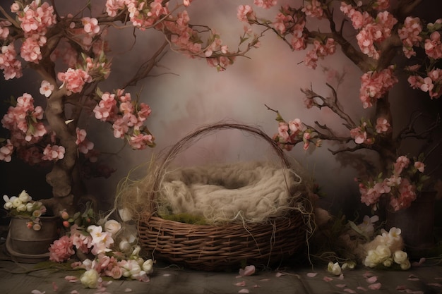 Beautiful floral digital backdrop for newborn baby