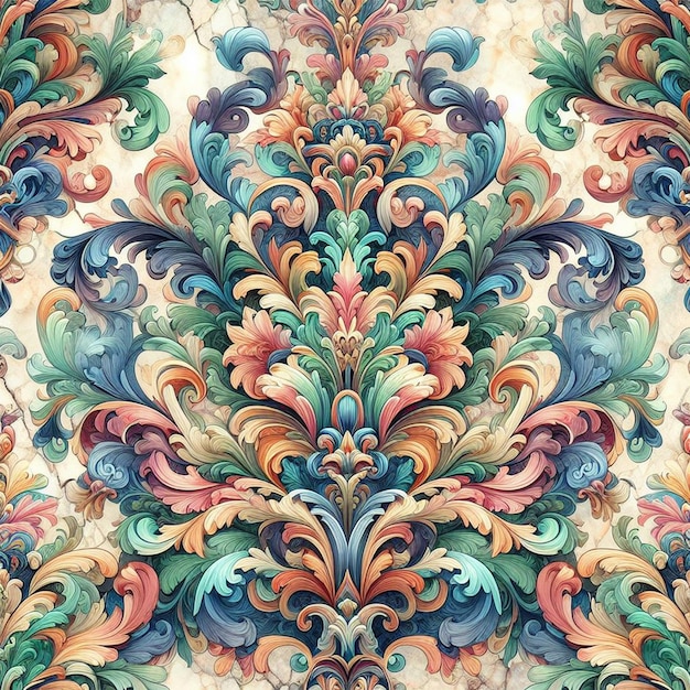 Красивые цветочные элегантные вихри из дамасковой ткани бесшовный рисунок вручную нарисованных цветов с декоративными