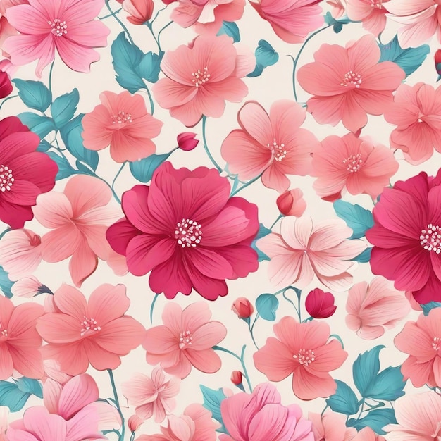 생성된 프리미엄 제품 AI를 위한 아름다운 꽃 꽃 원활한 패턴 배경