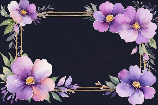 Beautiful floral frame background with soft purple flowers watercolor