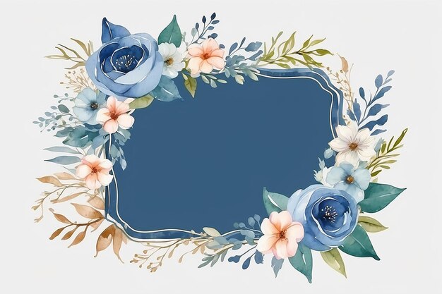 Photo beautiful floral frame for wedding with flower watercolor blue