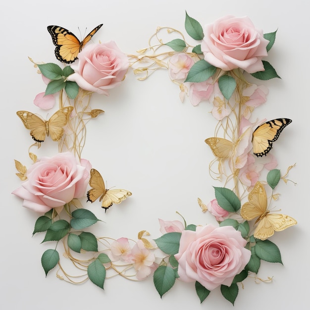Красивая цветочная рамка с розовыми цветами ботаническое искусство для свадебного приглашения