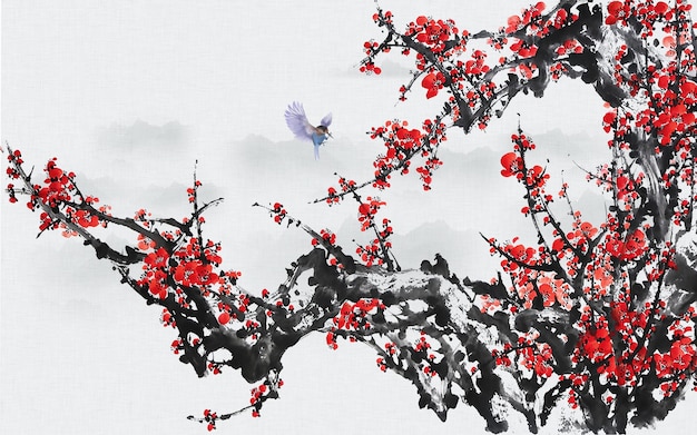 Photo a beautiful floral illustration of blooming cherry blossoms capturing the essence of spring with de