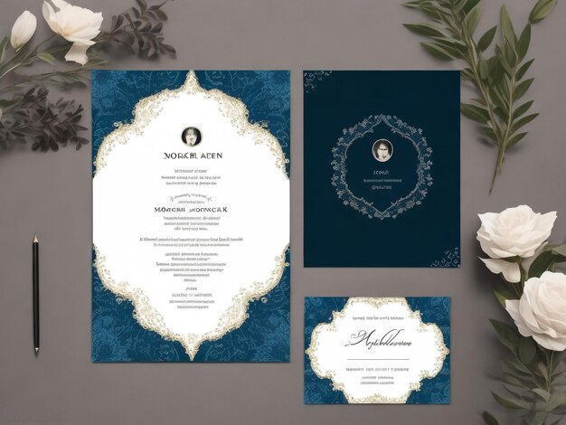 Photo beautiful floral and leaves wedding invitation card